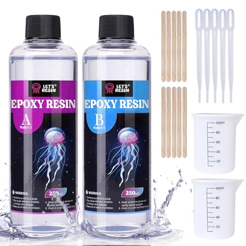 LET'S RESIN 500ml Epoxidharz Set, Blasenfreies Gießharz Set, 1:1 nach Volumen, Transparent Epoxidharz mit Härter für Kunstwerke Gießharz, Schmuck, Formen Silikon, Tischplatte, Hitze- & UV-Beständig LET'S RESIN 500ml Epoxidharz Set, Blasenfreies Gießharz Set, 1:1 nach Volumen, Transparent Epoxidharz mit Härter für Kunstwerke Gießharz, Schmuck, Formen Silikon, Tischplatte, Hitze- & UV-Beständig von LET'S RESIN