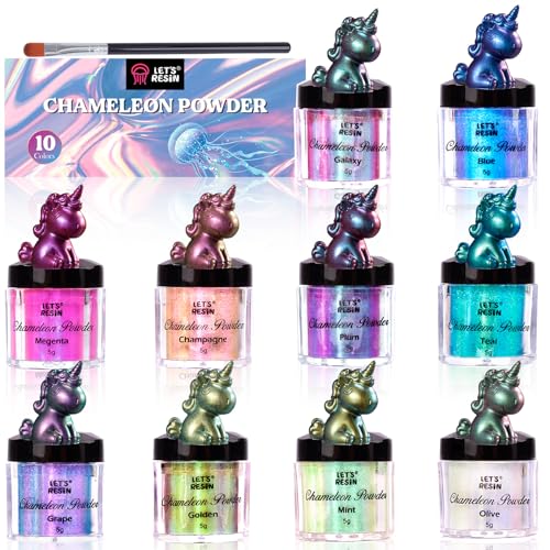 LET'S RESIN Chameleon Powder, 10 Stück Farben Shift Glimmerpulver für Epoxidharz/Tumbler, Gesättigtes farbwechselndes Chrompigmentpulver Seifenherstellung, Kerzenherstellung, Schleim von LET'S RESIN