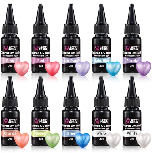 LET'S RESIN Perlglanz-UV-Harz, 10 Farben, farbiges UV-Harz, geruchsarm und minimale Blasen für Harzguss und Beschichtung, Schmuckherstellung, Dekoration (je 20 g) von LET'S RESIN