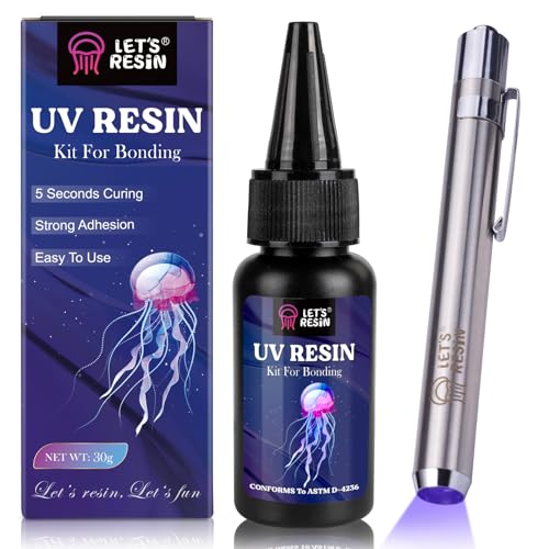 LET'S RESIN UV Resin Set mit UV Lampe, 30g UV Kleber mit lampe, Kleben & Aushärten in Sekunden, Schmuck UV Harz für Kunststoffreparatur, Glaslicht, Basteldekor von LET'S RESIN
