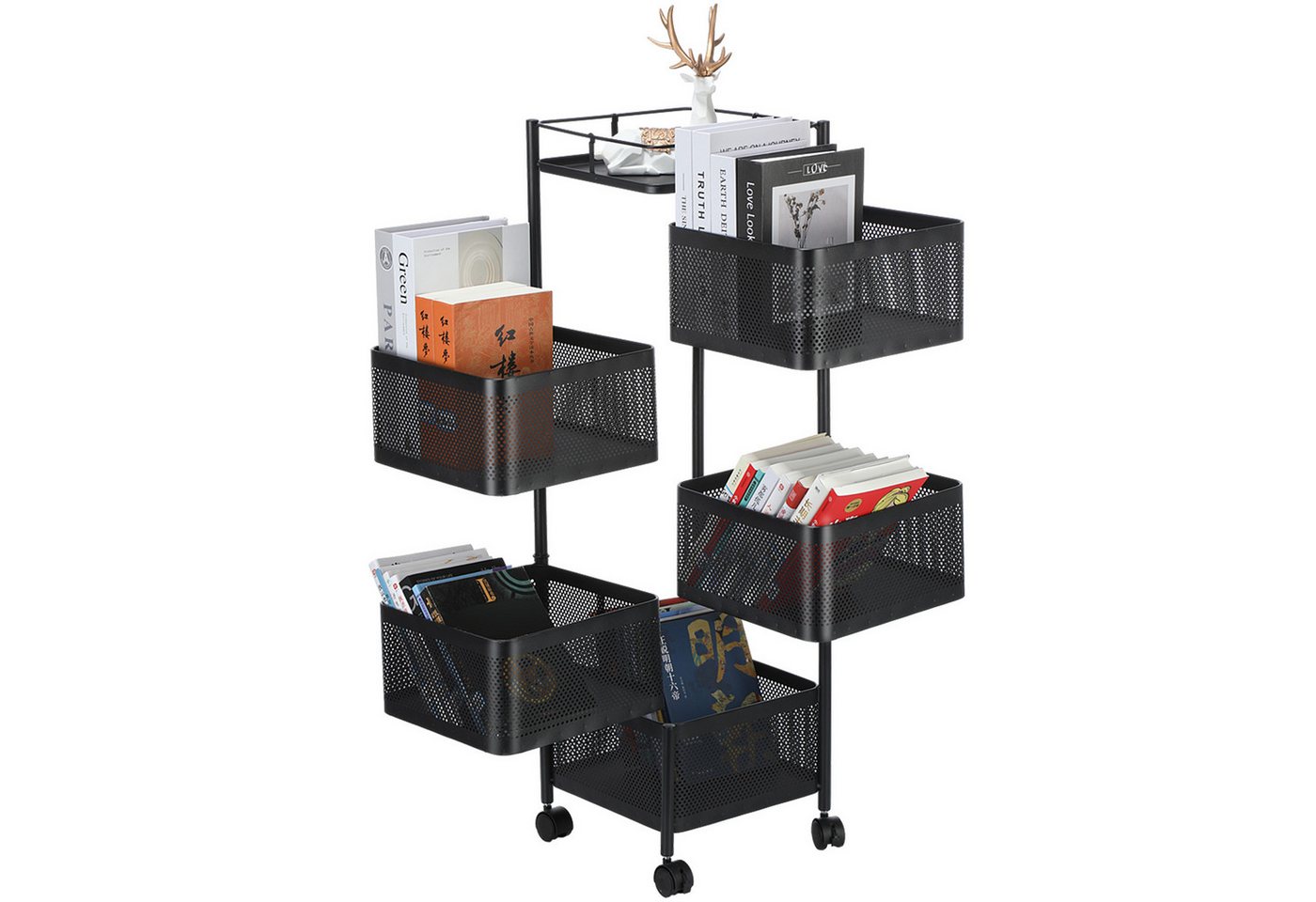 LETGOSPT Ablageregal Metall Aufbewahrungsregal 6 Ebenen mit Rollen, 5 Körben, Drehbar, Drehbares Küchenregal, Standregal, Gemüseregal, 27x27x94 cm, Praktischer Küchenwagen, Flexible Aufbewahrung für Haushalt & Büro LETGOSPT Ablageregal Metall Aufbewahrungsregal 6 Ebenen mit Rollen, 5 Körben, Drehbar, Drehbares Küchenregal, Standregal, Gemüseregal, 27x27x94 cm, Praktischer Küchenwagen, Flexible Aufbewahrung für Haushalt & Büro von LETGOSPT