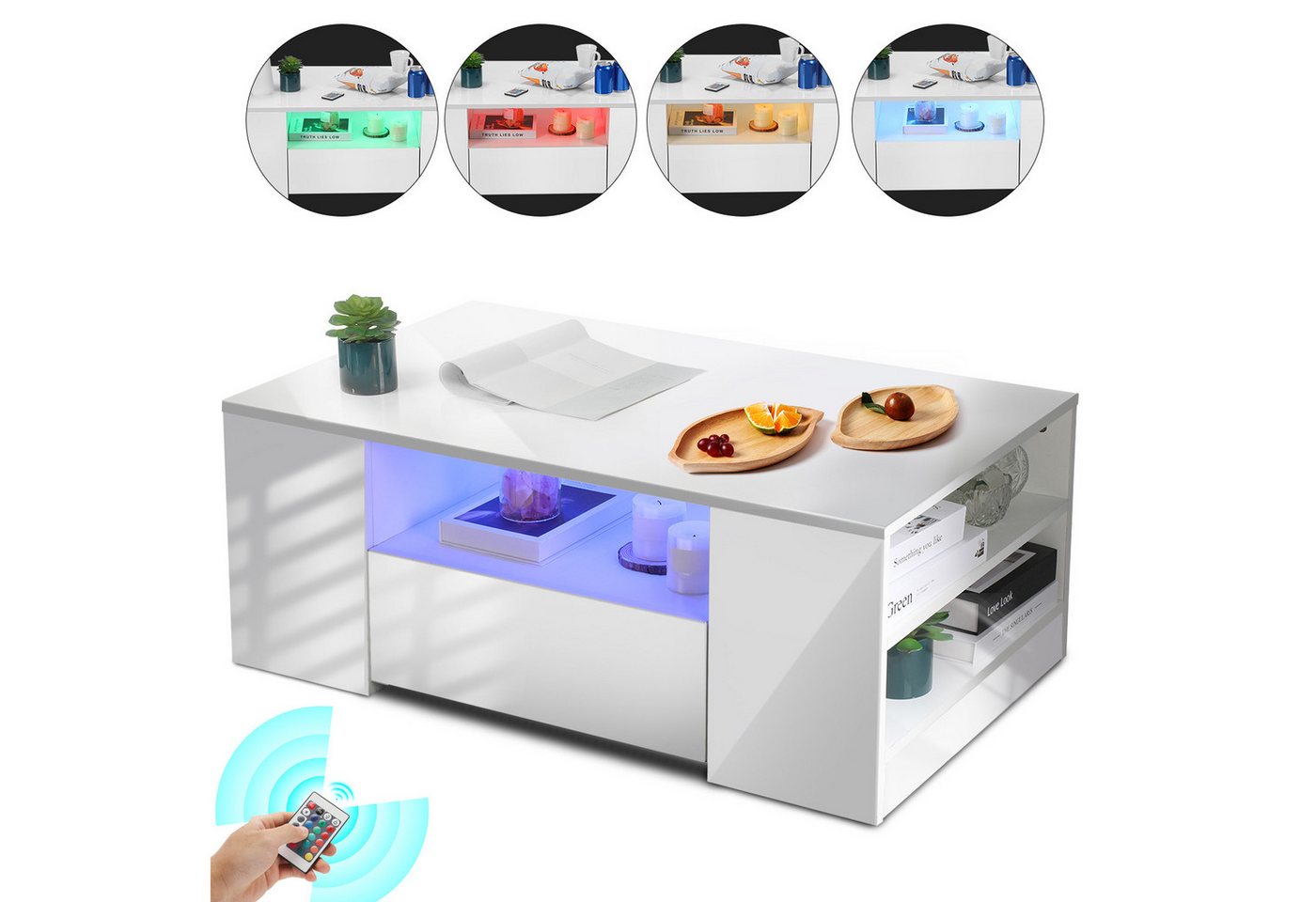 LETGOSPT Couchtisch Hochglanz couchtisch mit Farb-LED&USB 2 Schubladen 4 Fächer 99x55cm (Einzelstück-Couchtisch mit integriertem LED-System und USB-Anschluss, 1 Couchtisch mit praktischer Aufbewahrung und elegantem Design), Robuste Bauweise, einfache Montage, belastbar bis 80 kg, pflegeleicht LETGOSPT Couchtisch Hochglanz couchtisch mit Farb-LED&USB 2 Schubladen 4 Fächer 99x55cm (Einzelstück-Couchtisch mit integriertem LED-System und USB-Anschluss, 1 Couchtisch mit praktischer Aufbewahrung und elegantem Design), Robuste Bauweise, einfache Montage, belastbar bis 80 kg, pflegeleicht von LETGOSPT