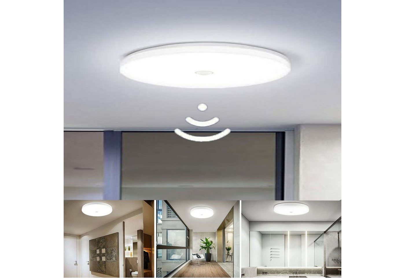 LETGOSPT Deckenleuchte 12/18W LED Deckenlampe mit Bewegungsmelder, LED fest integriert, ‎Kaltweiß, 6000K Badezimmer Lampe, IP54 Wasserfeste von LETGOSPT