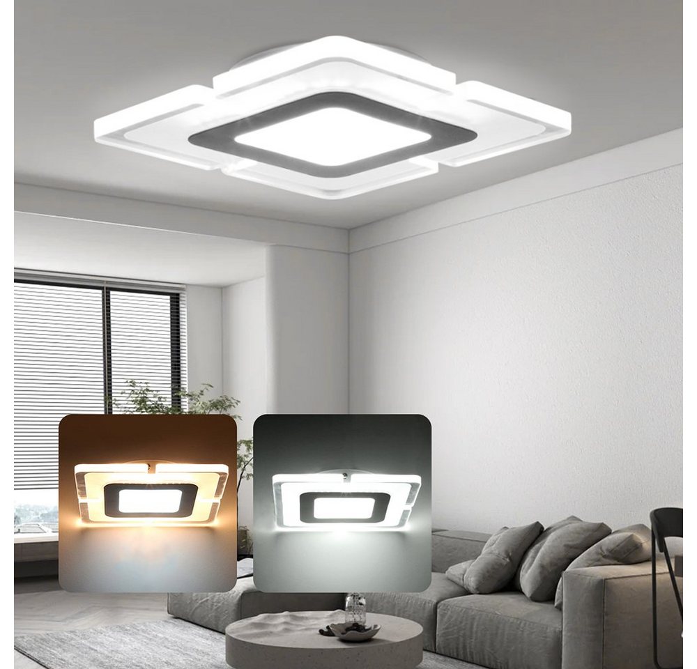 LETGOSPT Deckenleuchte 18W Ultraslim Panel Deckenlampe Schlafzimmer Wohnzimmer, 20x20 cm, LED fest integriert, IP44 Wasserfeste, Silber Flurlampe, Wohnzimmer Schlafzimmer Küche von LETGOSPT