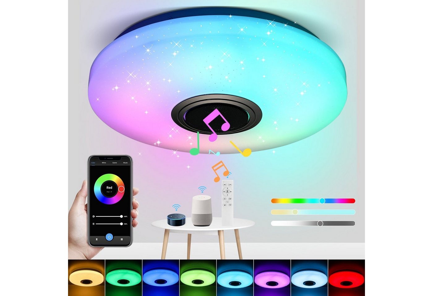 LETGOSPT Deckenleuchte 24W LED Deckenlampe mit Lautsprecher, RGB APP WIFI, LED fest integriert, mit Sternenhimmel-Effekt, für Badezimmer Schlafzimmer Wohnzimmer von LETGOSPT