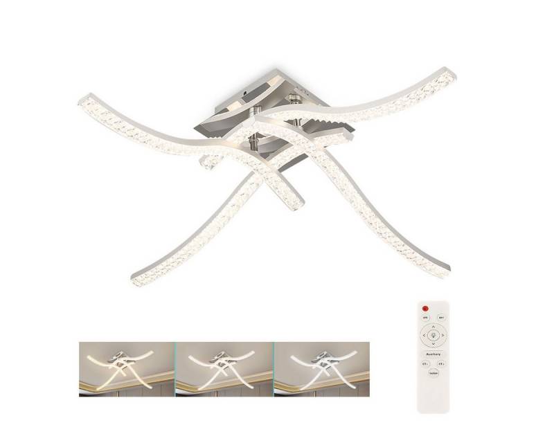 LETGOSPT Deckenleuchte 48W Kristall LED Deckenlampe, 4 flammig Dimmbare, LED fest integriert, Moderne Geschwungene Deckenleuchte Pendelleuchte von LETGOSPT