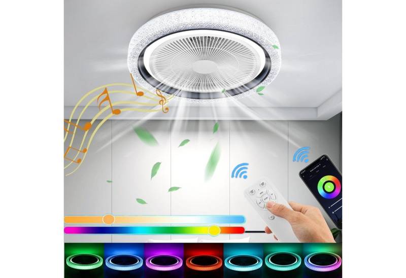 LETGOSPT LED Deckenleuchte 60W Bluetooth Musik RGB LED dimmbare Deckenleuchte Deckenventilator, LED fest integriert, RGB Farbwechsel (3000~6500K), Deckenventilator Mit Beleuchtung von LETGOSPT