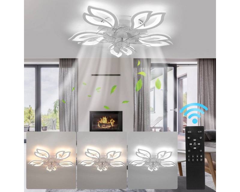 LETGOSPT Deckenleuchte 85W Deckenventilator mit Lampe, Fernbedienung Leise Ventilator Dimmbar, LED fest integriert, Kaltweiß, Naturweiß, Warmweiß, Deckenlampe Mit Leise Ventilator 6 Geschwindigkeiten Für Wohnzimmer von LETGOSPT