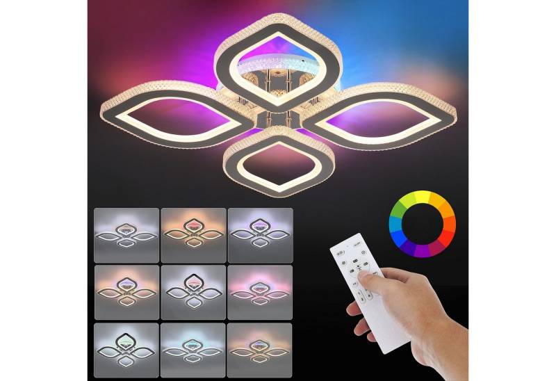 LETGOSPT Deckenleuchte Deckenlampe Led, 32W Wohnzimmerlampe Decke, RGB Farbwechsel Lamp, LED fest integriert, Kaltweiß, Naturweiß, Warmweiß, RGB, Moderne Blumenform Deckenlampe Dimmbar mit Fernbedienung LETGOSPT Deckenleuchte Deckenlampe Led, 32W Wohnzimmerlampe Decke, RGB Farbwechsel Lamp, LED fest integriert, Kaltweiß, Naturweiß, Warmweiß, RGB, Moderne Blumenform Deckenlampe Dimmbar mit Fernbedienung von LETGOSPT