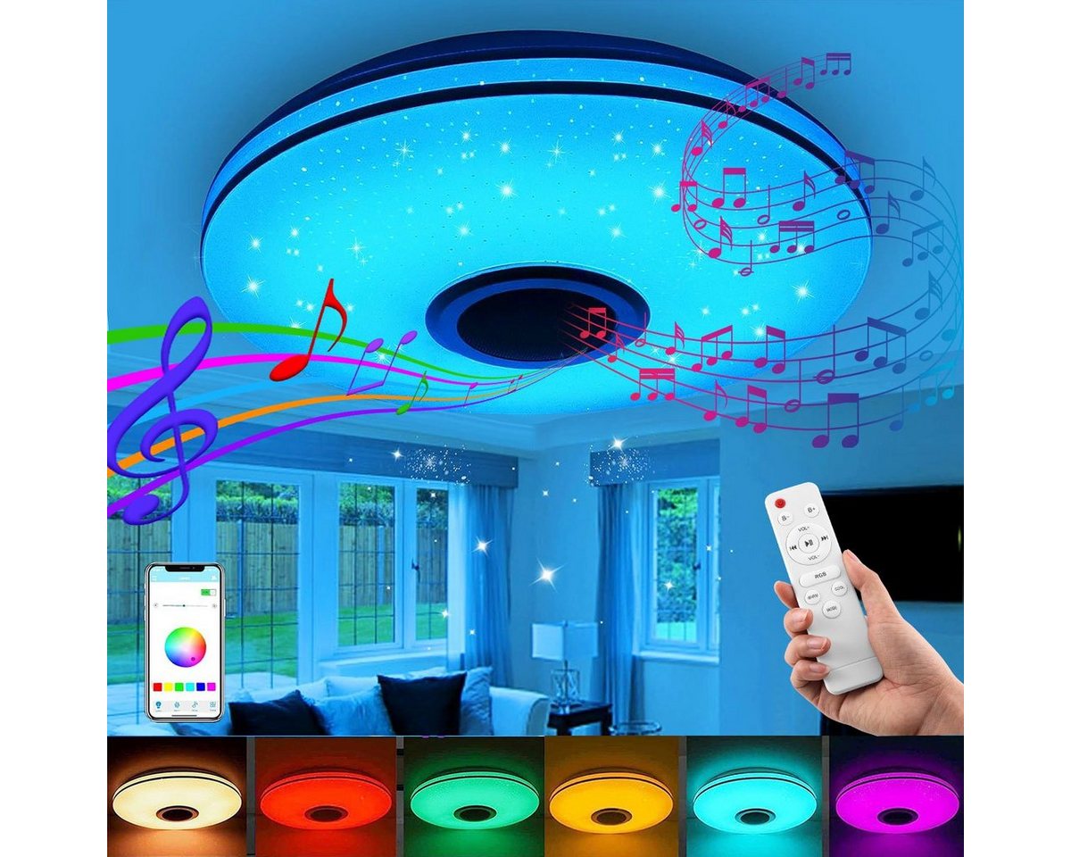 LETGOSPT Deckenleuchte Deckenlampe mit Bluetooth Lautsprecher, Musik Lampe, RGB Farbwechsel, LED fest integriert, Dimmbar mit Fernbedienung oder APP, für Wohnzimmer Schlafzimmer Bar von LETGOSPT