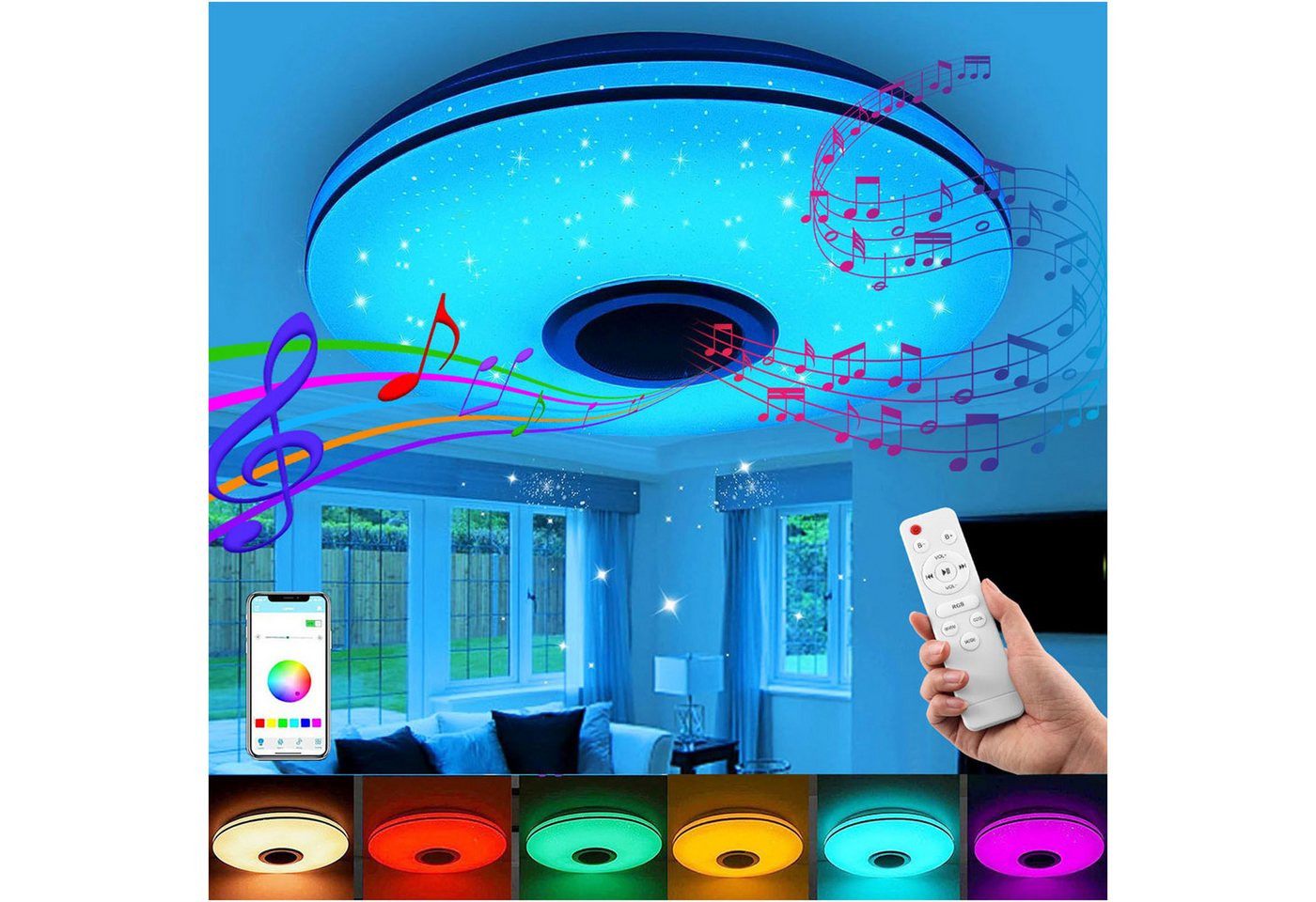 LETGOSPT Deckenleuchte Deckenlampe mit Bluetooth Lautsprecher, Musik Lampe, RGB Farbwechsel, LED fest integriert, Dimmbar mit Fernbedienung oder APP,für Wohnzimmer Schlafzimmer Bar LETGOSPT Deckenleuchte Deckenlampe mit Bluetooth Lautsprecher, Musik Lampe, RGB Farbwechsel, LED fest integriert, Dimmbar mit Fernbedienung oder APP,für Wohnzimmer Schlafzimmer Bar von LETGOSPT