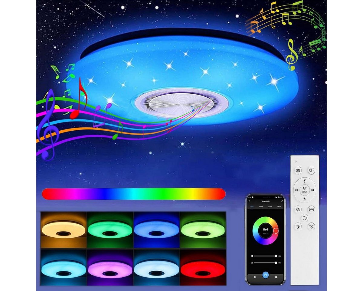 LETGOSPT Deckenleuchte LED Deckenlampe 24W /36W RGB Panel Dimmbar Mit RGB-Funktion, Bluetooth, LED fest integriert, RGB Farbwechsel, 36 Watt, 3000 Lumen, Weiß, Ø 30cm von LETGOSPT