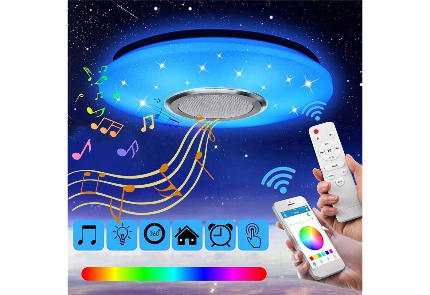 LETGOSPT Deckenleuchte LED Deckenlampe RGB Bluetooth Lautsprecher Fernbedienung APP-Steuerung, LED fest integriert, Tageslichtweiß, RGB, Ø 30cm, Farbwechsel, dimmbar, für Badezimmer Schlafzimmer Wohnzimmer von LETGOSPT