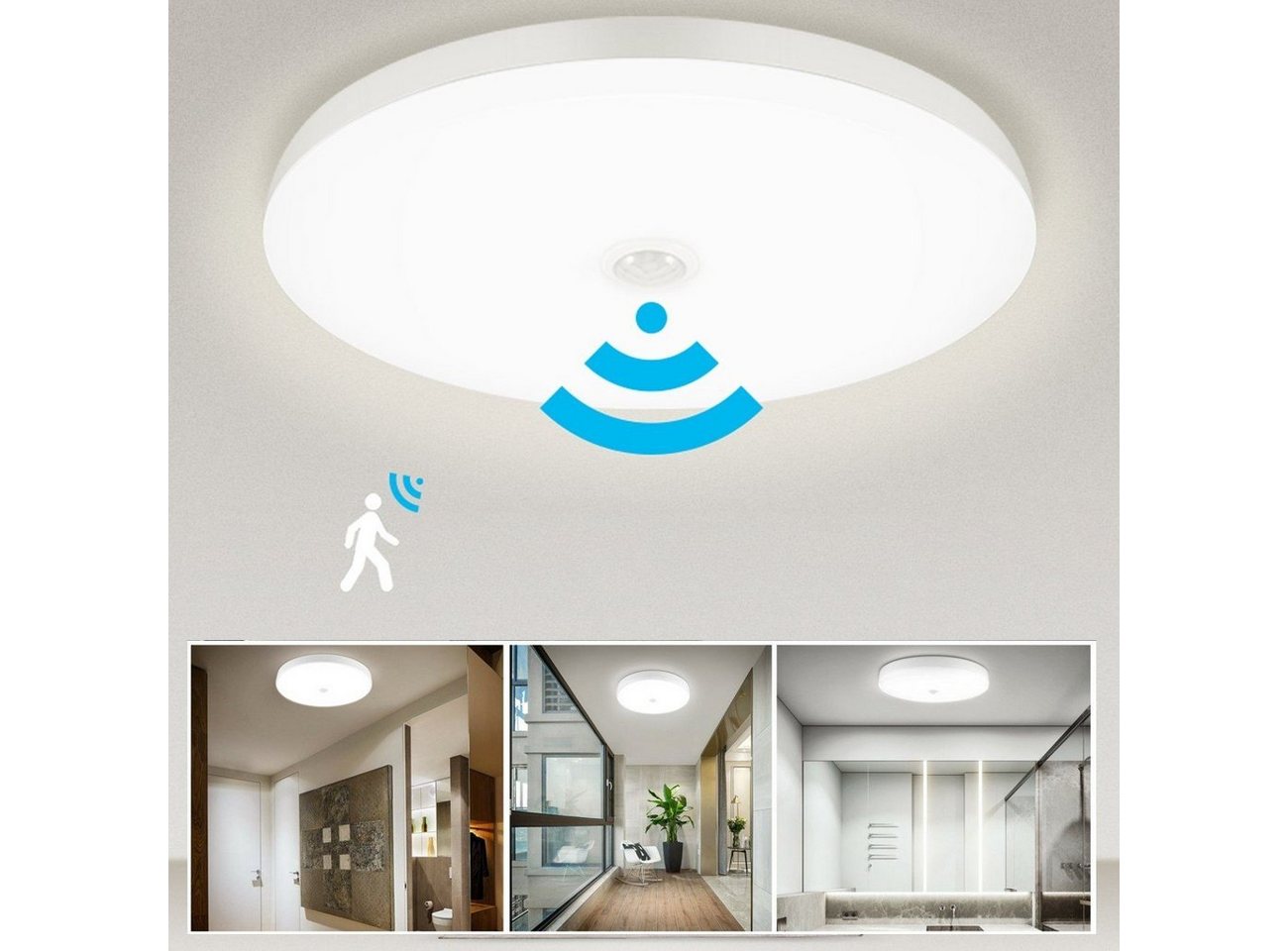 LETGOSPT Deckenleuchte Superhelle LED Deckenlampe mit Bewegungsmelder Innen, LED fest integriert, ‎Kaltweiß, Rund Sensor Leuchte für Bad Schlafzimmer Flur Küche Wohnzimmer von LETGOSPT