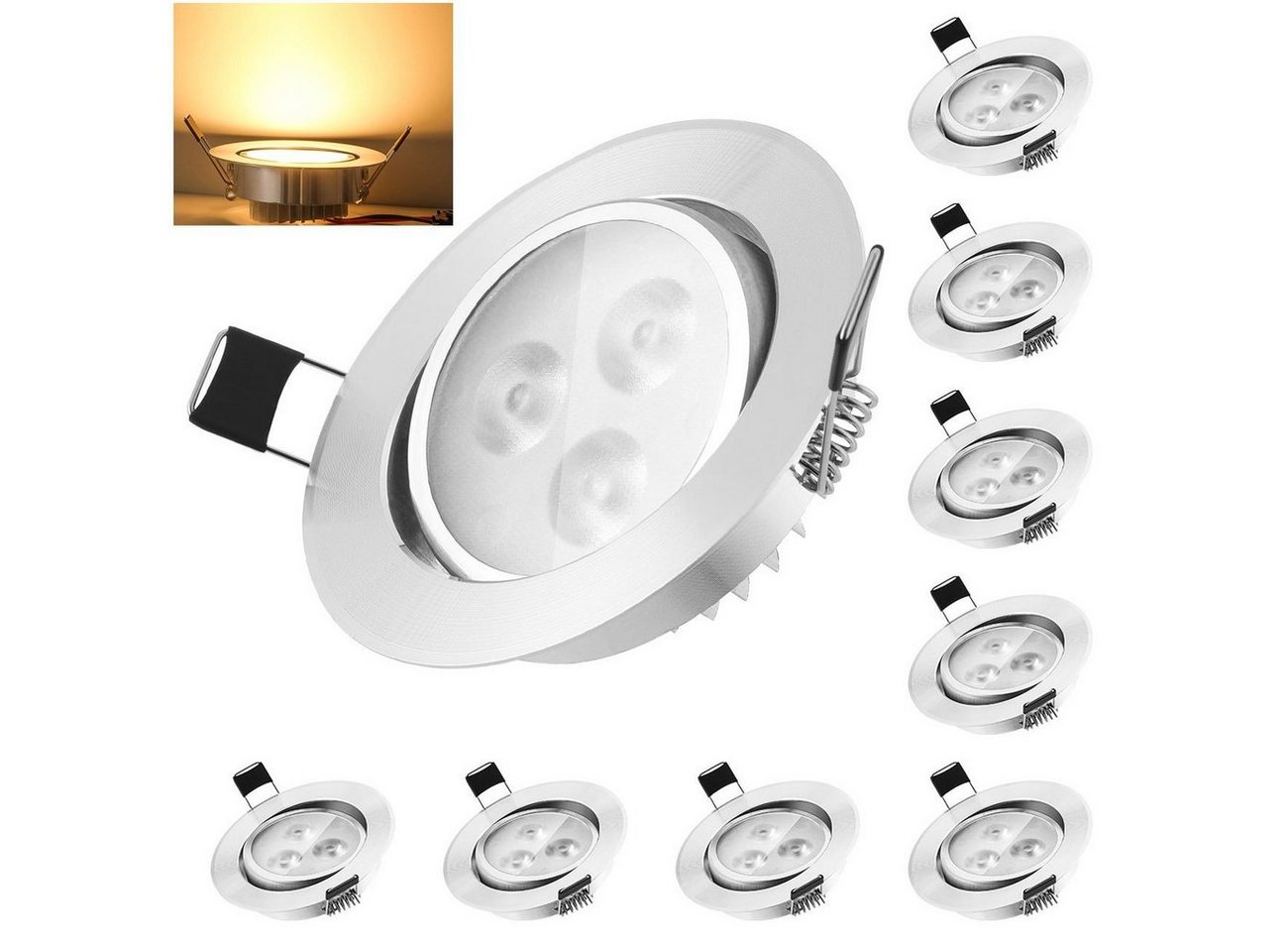 LETGOSPT Einbauleuchte 10x LED Einbauleuchte Deckenlampe Einbauspot Schwenkbar 3W/5W Strahler, LED fest integriert, für Schlafzimmer, Wohnzimmer, Küche von LETGOSPT