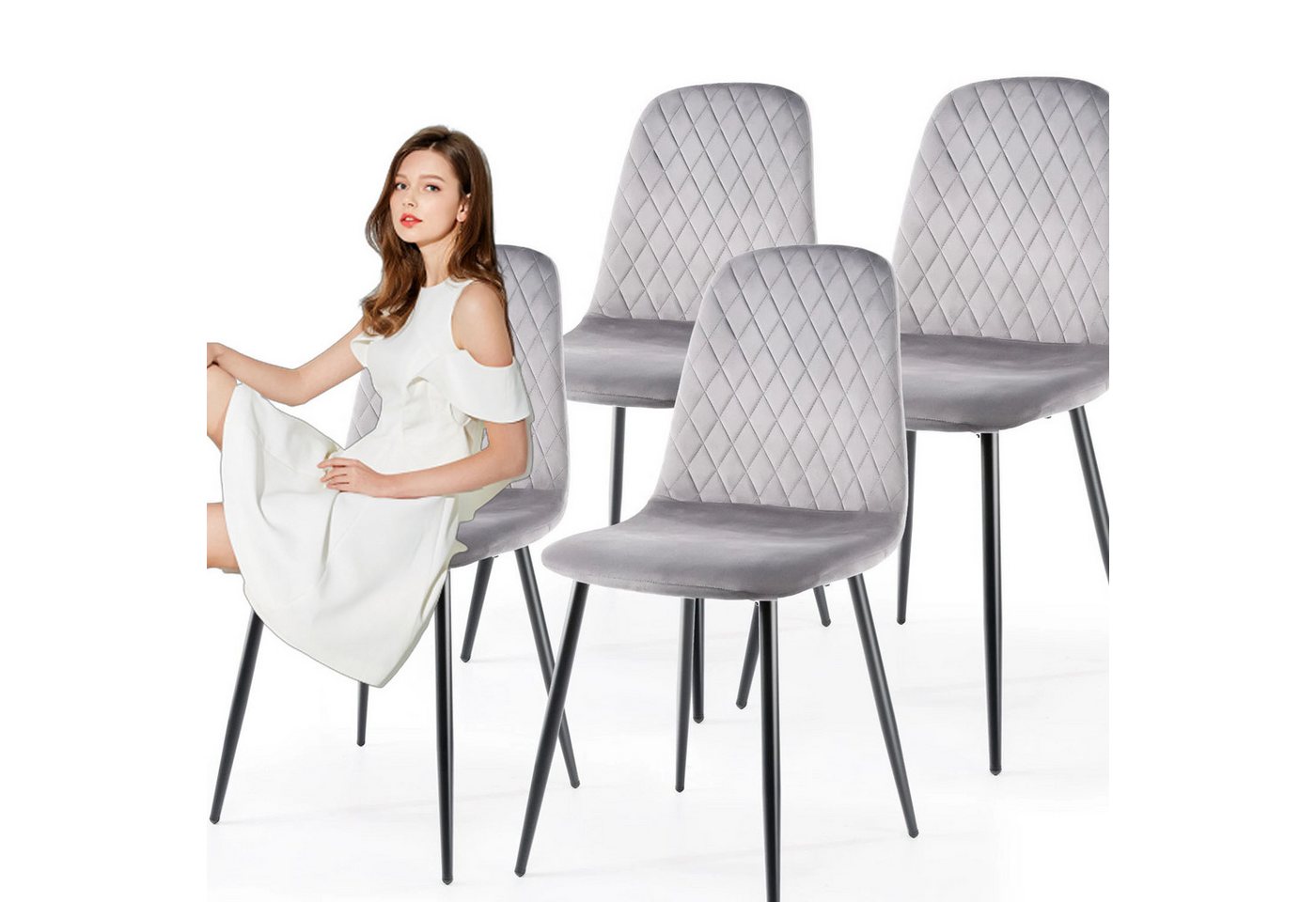 LETGOSPT Esszimmerstuhl 4er Set Samt Küchenstuhl mit Metallbeinen, Ergonomisch,Modernes Design (4er Set Polsterstuhl, ideal für Esszimmer, Wohnzimmer und mehr., 4 St), Ergonomisches Design, gepolsterte Samtoberfläche, stabile Metallbeine von LETGOSPT