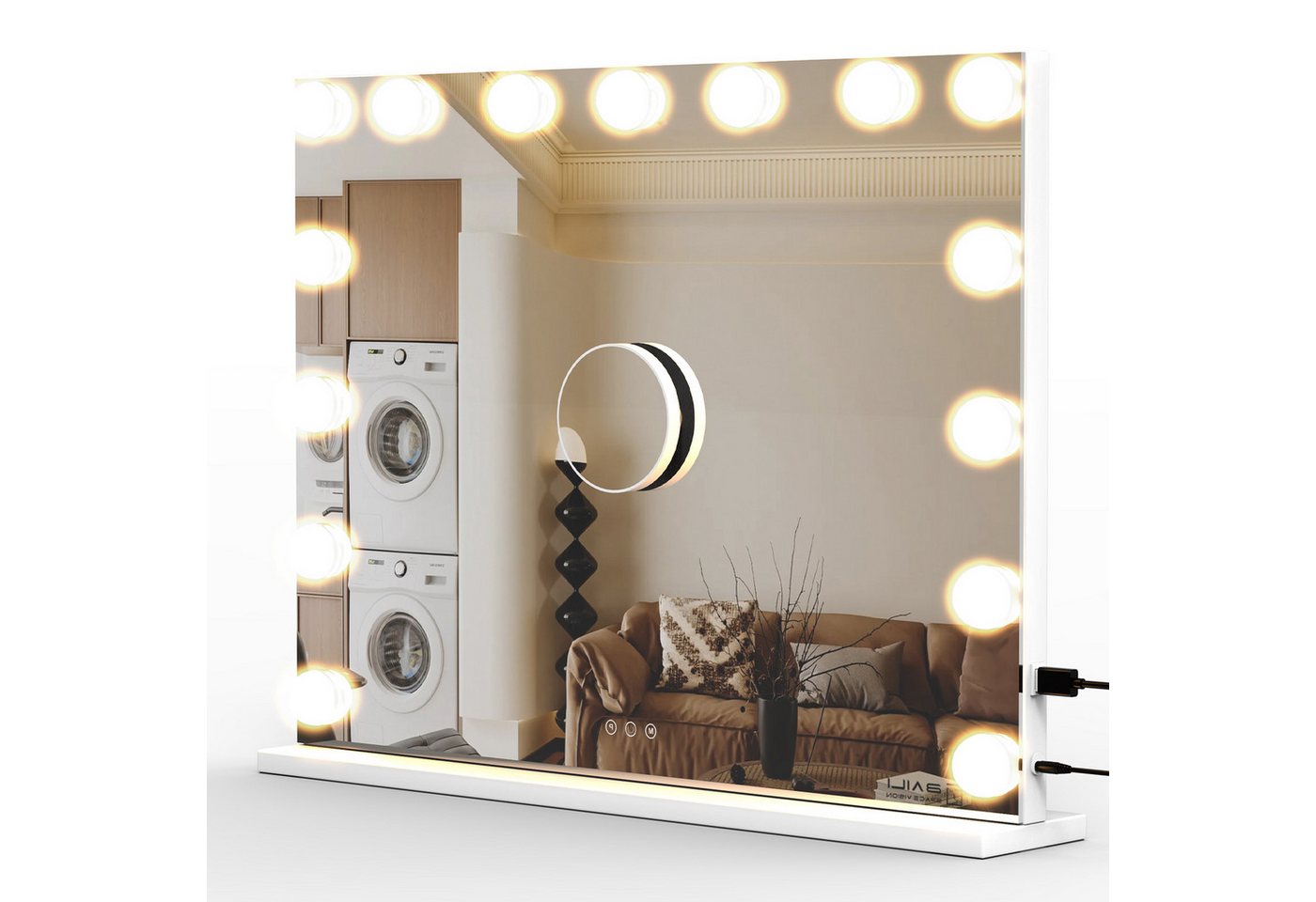 LETGOSPT Kosmetikspiegel Schminkspiegel mit Beleuchtung, Hollywood Schminkspiegel, Einstellbare (3-farbig einstellbares Licht mit Memory-Funktion, 1-St., 15/18 LED-Leuchten, Touchscreen & Abnehmbare Lupe), Tischspiegel für Schminktisch, Wohnzimmer, Schlafzimmer, Wandspiegel von LETGOSPT