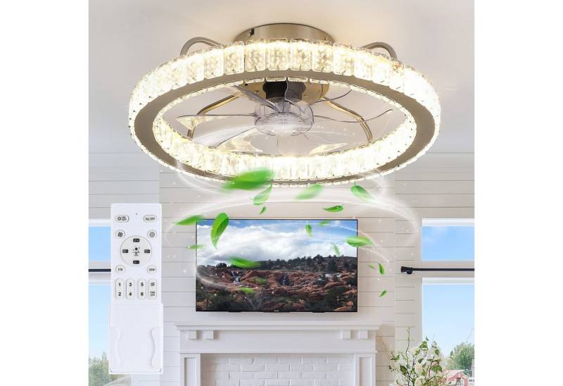 LETGOSPT Deckenleuchte 32W Deckenventilator mit beleuchtung 6 Windgeschwindigkeiten Dimmbar, 3 Farbtemperatur, LED fest integriert, Warmweiß, Kalteweiß, naturweiß, Ventilator mit LED Beleuchtung für Schlafzimmer, Wohnzimmer von LETGOSPT