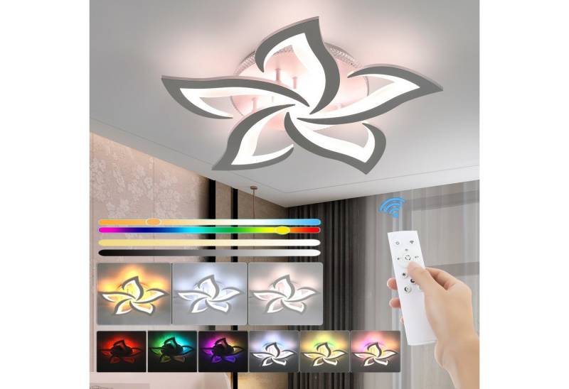 LETGOSPT LED Deckenleuchte 54W Deckenleuchte Wohnzimmer Modern, RGB Hintergrundbeleuchtung Lamp, LED fest integriert, Kaltweiß/Naturweiß/Warmweiß, RGB Hintergrundbeleuchtung Farbwechsel, Blumenform Deckenlampe für Schlafzimmer Kinderzimmer Wohnzimmer von LETGOSPT