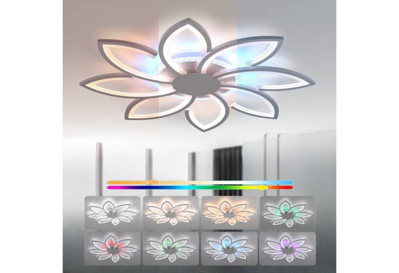 LETGOSPT LED Deckenleuchte 90W LED Deckenlampe RGB Dimmbar mit Fernbedienung, 8 blütenblätter, RGB Farbwechsel Lamp, LED fest integriert, RGB, Blumenform Deckenleuchten für Schlafzimmer, Wohnzimmer, Kinderzimmer von LETGOSPT
