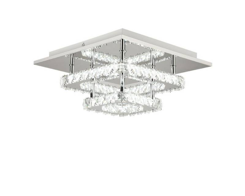 LETGOSPT LED Deckenleuchte Edelstahl Doppelschicht Kristalllampe 36W,Quadratische LED Deckenlampe, LED fest integriert, Moderne Pendelleuchte 30x30x12cm,für Esszimmer Schlafzimmer Flur von LETGOSPT