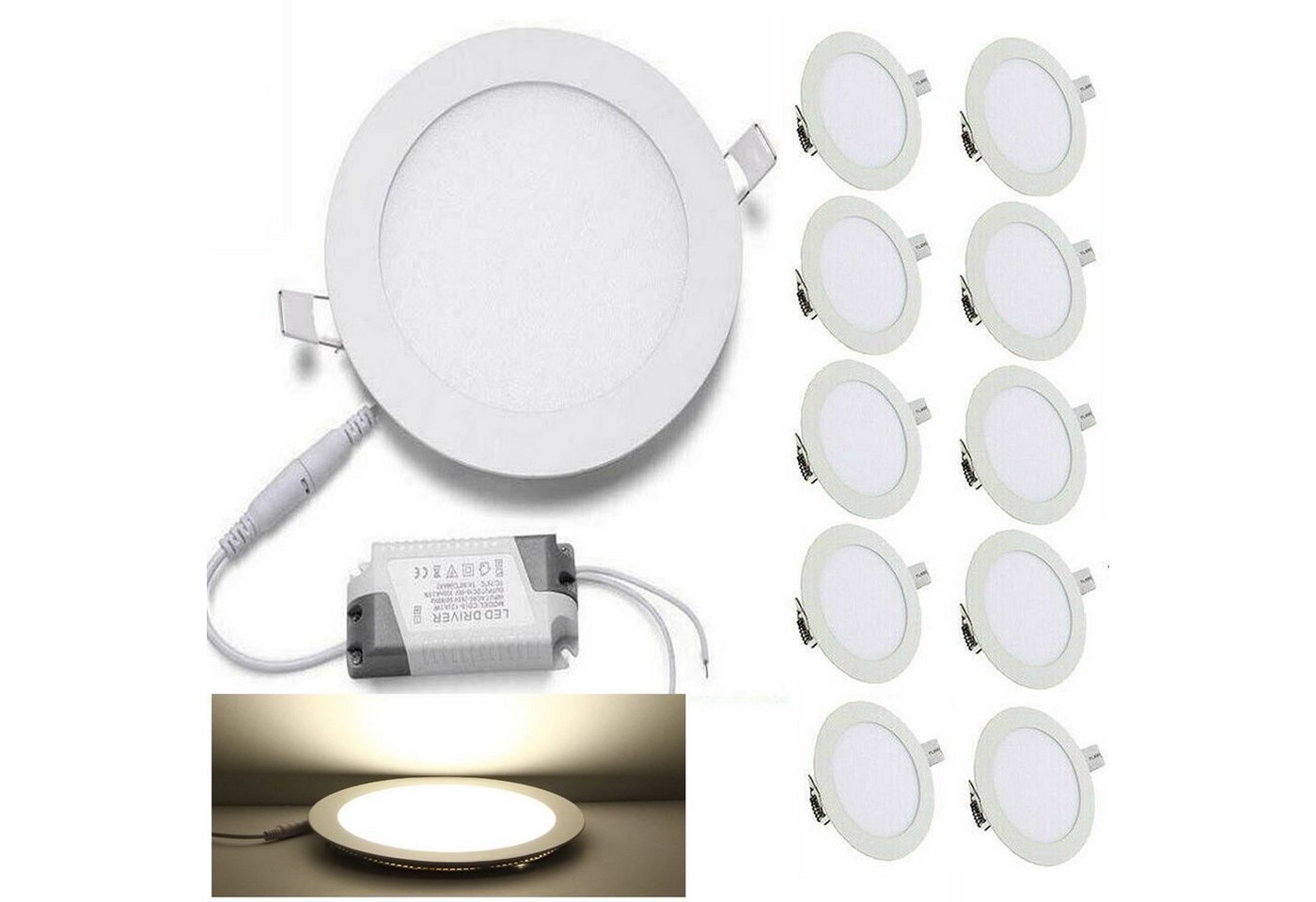 LETGOSPT LED Einbauleuchte 10er LED Einbaustrahler Bad Spots ultraflach Lampe Deckenspots IP44, 3W rund Ø 83mm, LED fest integriert, Warmweiß,Neutralweiße,Kaltweiß, Deckenlampe, 3W-12W, Ø 83mm - 170mm, 2700K - 6400K, LED Deckenleuchte von LETGOSPT