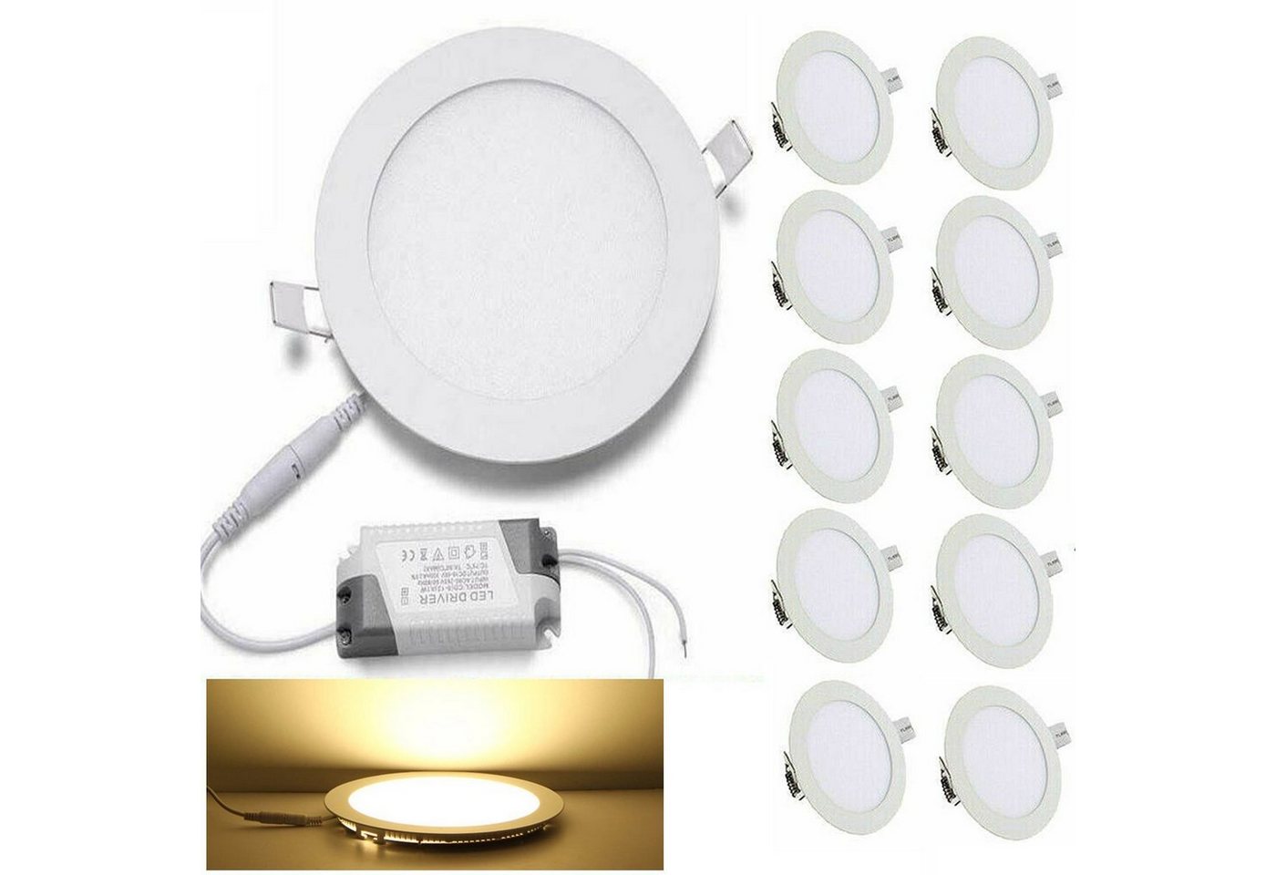 LETGOSPT LED Einbauleuchte 10er LED Einbaustrahler Bad Spots ultraflach Lampe Deckenspots IP44, 6W rund Ø 120mm, LED fest integriert, Warmweiß,Neutralweiße,Kaltweiß, Deckenlampe, 3W-12W, Ø 83mm - 170mm, 2700K - 6400K, LED Deckenleuchte von LETGOSPT