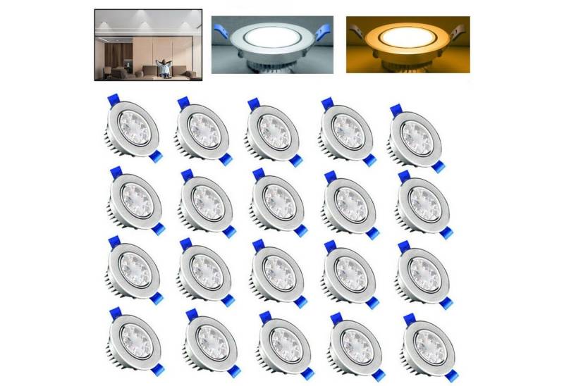 LETGOSPT LED Einbauleuchte 20er Set LED Einbaustrahler 230V Flach LED Spot Drehbar Deckenstrahler, LED fest integriert, warmweiß, kaltweiß, 3W Badleuchte Einbauspot Aluminium Deckenspot,für Wohnzimmer, Küche von LETGOSPT