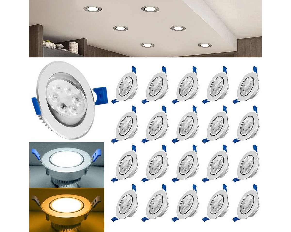 LETGOSPT LED Einbauleuchte 3W LED Bad Einbauleuchten, 20er Set, Ultra Flach 35mm, Ø8,3cm, LED fest integriert, Aluminium Deckenspot für Wohnzimmer, Schlafzimmer und Küche LETGOSPT LED Einbauleuchte 3W LED Bad Einbauleuchten, 20er Set, Ultra Flach 35mm, Ø8,3cm, LED fest integriert, Aluminium Deckenspot für Wohnzimmer, Schlafzimmer und Küche von LETGOSPT