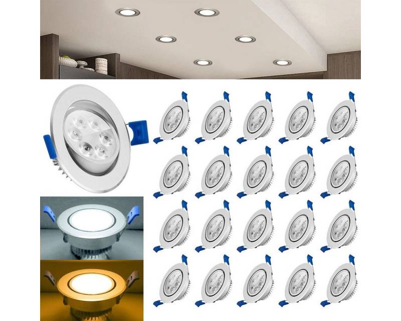 LETGOSPT LED Einbauleuchte 3W LED Bad Einbauleuchten, 20er Set, Ultra Flach 35mm, Ø8,3cm, LED fest integriert, Aluminium Deckenspot für Wohnzimmer, Schlafzimmer und Küche von LETGOSPT