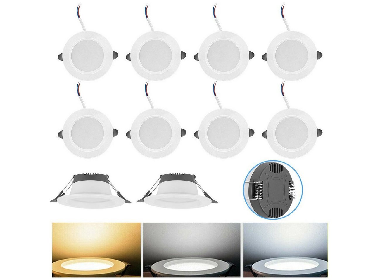 LETGOSPT LED Einbauleuchte LED Einbauleuchten, 10er Set, Ultra Flach 40mm, Ø10cm, 5W LED Platinen, LED fest integriert, LED Spot Weiß IP65 Wasserdicht, für Wohnzimmer Küche Bad Büro von LETGOSPT