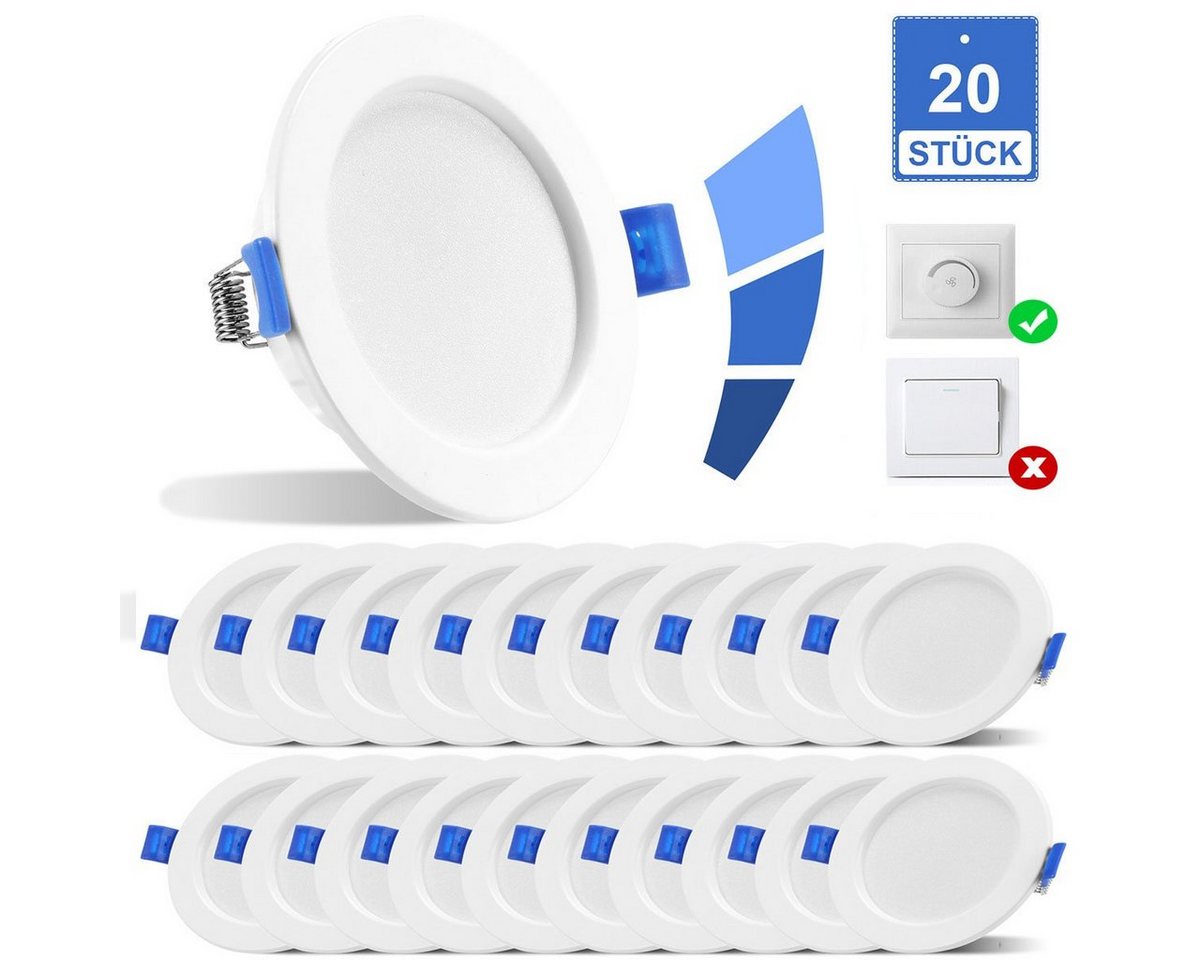 LETGOSPT LED Einbaustrahler 20er Set LED Einbaustrahler Dimmbar Spot Einbauleuchte 5W LED Platinen, LED fest integriert, 230V Ultraflach Einbauspot 75-95mm,für Küche Wohnzimmer Büro Flur Bad LETGOSPT LED Einbaustrahler 20er Set LED Einbaustrahler Dimmbar Spot Einbauleuchte 5W LED Platinen, LED fest integriert, 230V Ultraflach Einbauspot 75-95mm,für Küche Wohnzimmer Büro Flur Bad von LETGOSPT