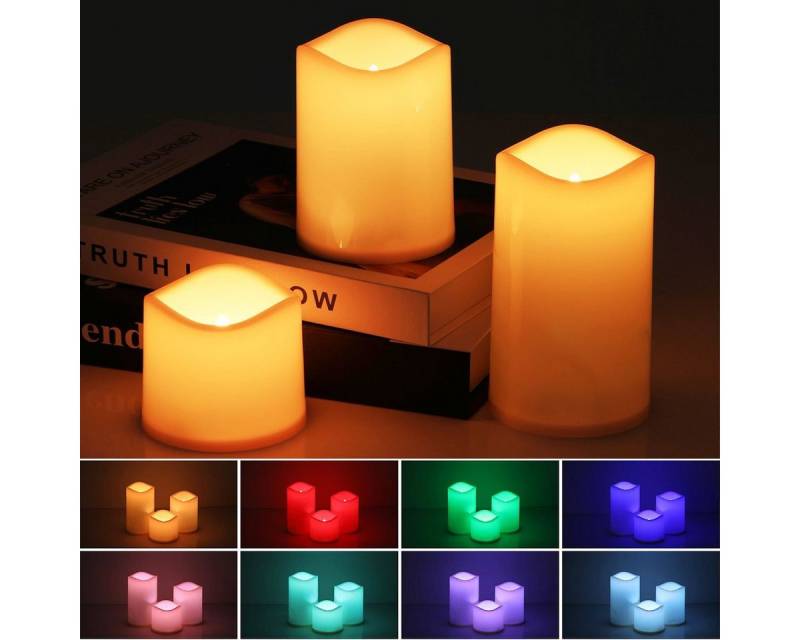 LETGOSPT LED-Kerze 3er Set LED Kerze Flammenlose flackernde batteriebetriebene Kerzen, mit 18-Tasten-Fernbedienung für Festivaldekoration von LETGOSPT