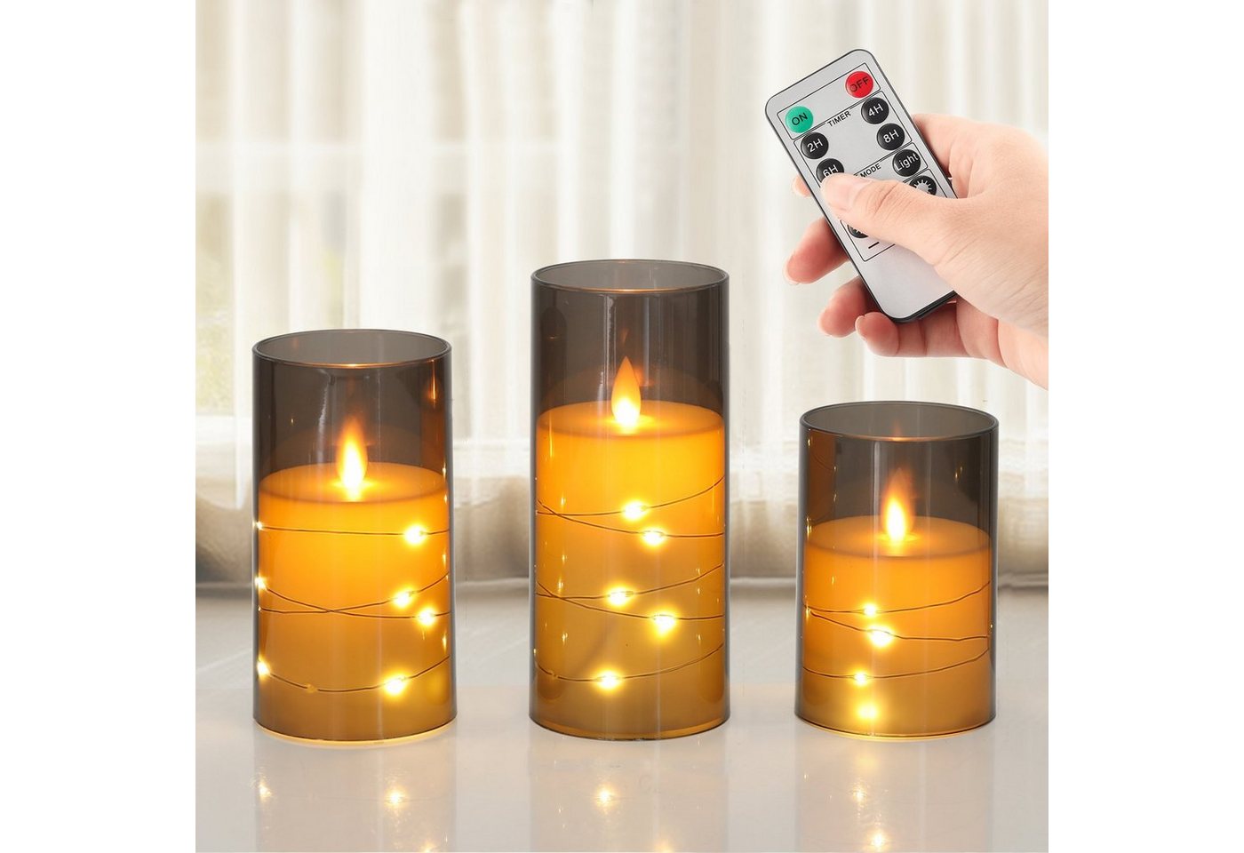 LETGOSPT LED-Kerze 3er Set LED Kerzen 10/12/15cm mit realistischen tanzenden LED Flammen, 10-Tasten Fernbedienung mit Timer, Flammenlose Weihnachtsdeko Kerze LETGOSPT LED-Kerze 3er Set LED Kerzen 10/12/15cm mit realistischen tanzenden LED Flammen, 10-Tasten Fernbedienung mit Timer, Flammenlose Weihnachtsdeko Kerze von LETGOSPT