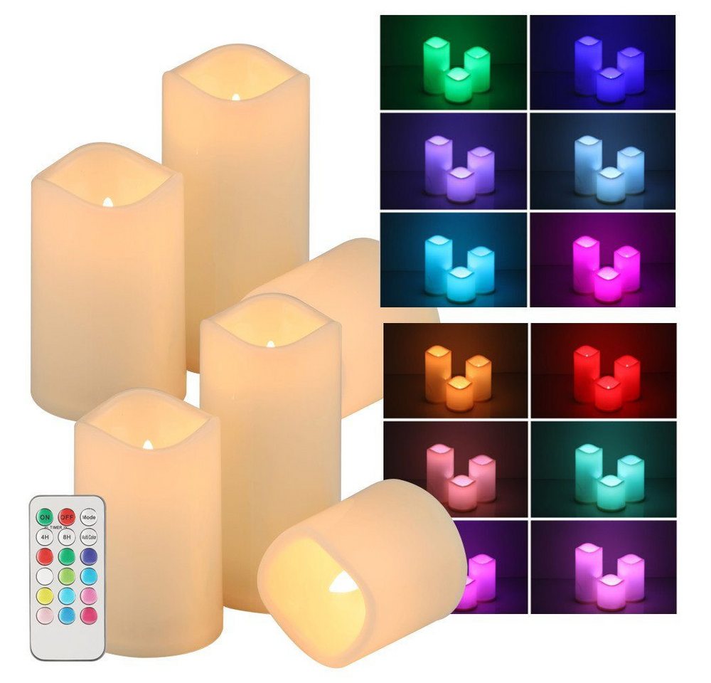 LETGOSPT LED-Kerze 3er Set RGB LED Kerzen flammenlose Kerzen, Timerfunktion Fernbedienung (Set, 6-tlg., LED Kerzen Set Stumpenkerzen mit Fernbedienung Timerfunktion 12 Farben), LED Kerzen 3er Set mit 18-Tasten-Fernbedienung für Festivaldekoration von LETGOSPT