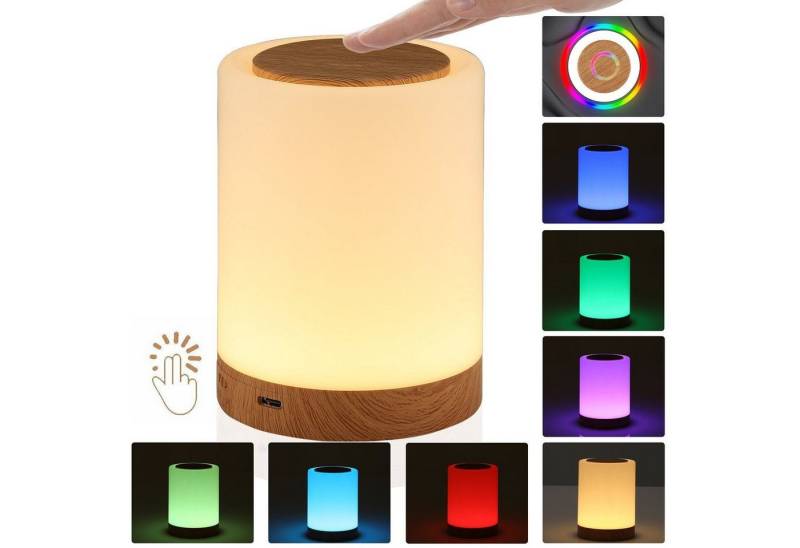 LETGOSPT LED Nachtlicht LED Nachttischlampe, USB Touch Dimmbar Tischlampe für Schlafzimmer, LED fest integriert, Bunt, Touch Dimmbar mit 13 Farben und 4 Helligkeit,USB Aufladbar von LETGOSPT