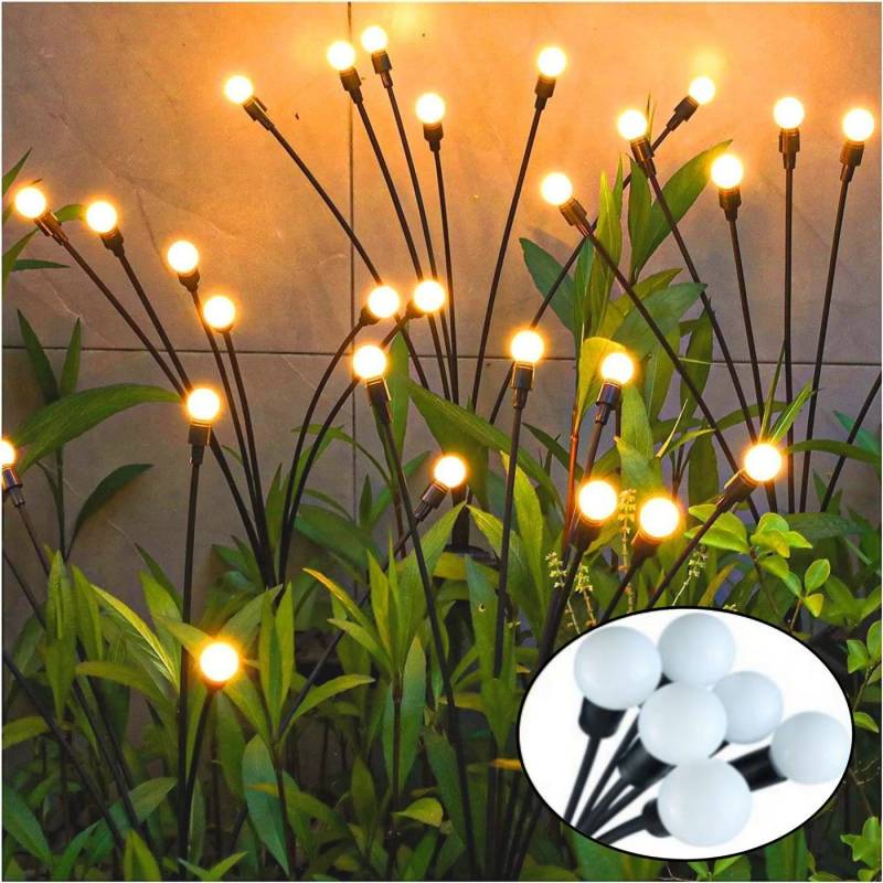 LETGOSPT LED Solarleuchte 1/2/4er -Pack Solarlampen für Außen Garten, Glühwürmchen Leuchte, LED fest integriert, Warmweiß, 8 LED Glühwürmchen Solarleuchten für Garten,IP65 Wasserdicht von LETGOSPT