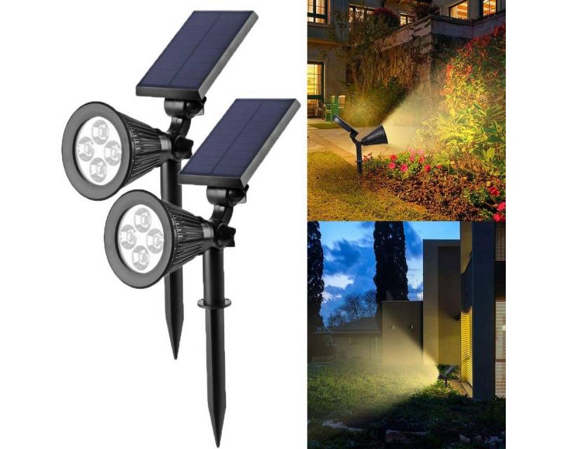 LETGOSPT LED Solarleuchte 2/4 Stück 4LED Solar Gartenleuchte Solarstrahler, Automatisch Ein/Aus, LED fest integriert, LED Solarleuchte Solarlampe für Außen, Hof, Garage von LETGOSPT