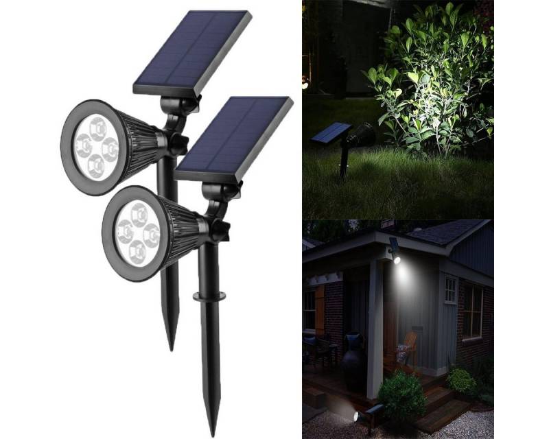 LETGOSPT LED Solarleuchte 2/4 Stück 4LED Solar Gartenleuchte Solarstrahler, Automatisch Ein/Aus, LED fest integriert, LED Solarleuchte Solarlampe für Außen, Hof, Garage von LETGOSPT