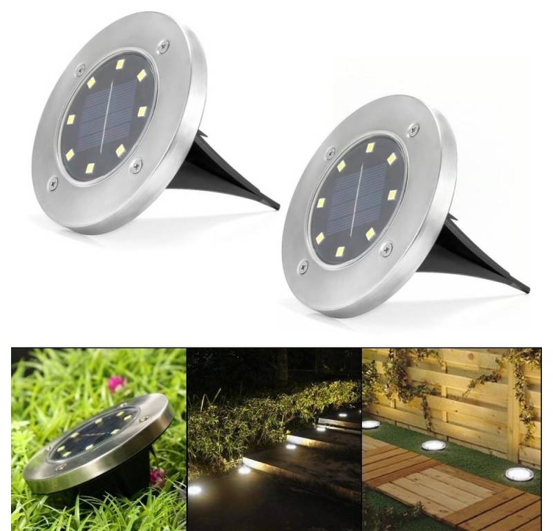 LETGOSPT LED Solarleuchte 2 Stück Solar Bodenleuchten Aussen, Solarleuchten für Garten Außen, LED fest integriert, Led Solar Gartenleuchten, Solarlampen für Außen Rasen Auffahrt Gehweg von LETGOSPT