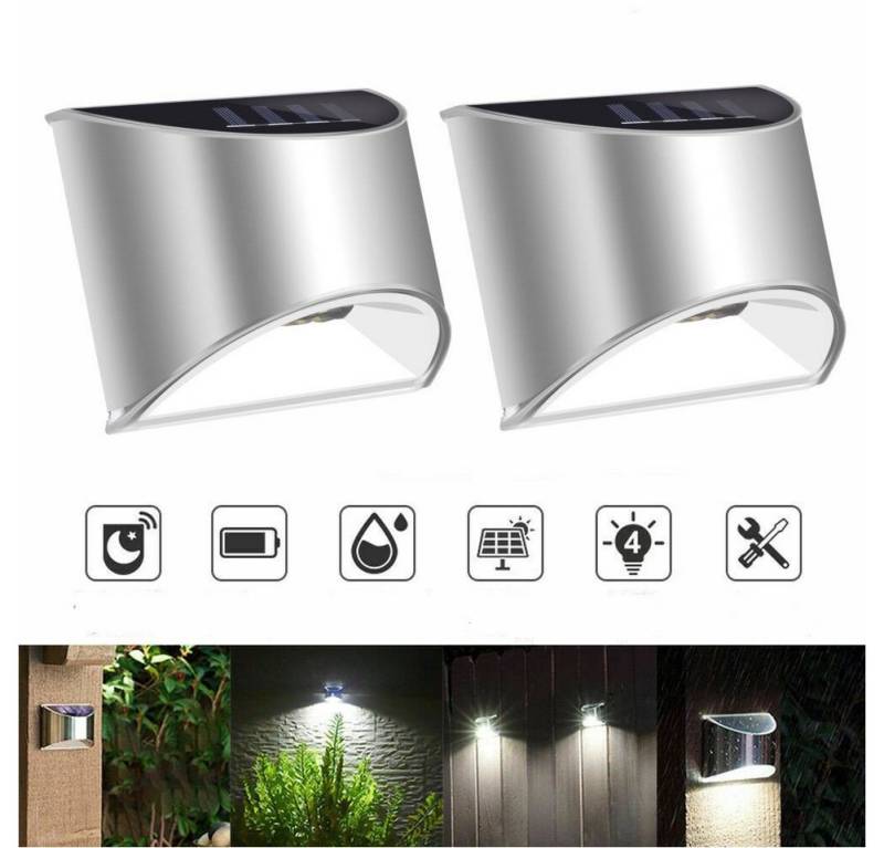 LETGOSPT LED Solarleuchte Edelstahl Solarleuchten für Außen Wandlampen IP65, LED fest integriert, Tageslichtweiß, Stainless Steel Sicherheitswandleuchte Solarleuchte von LETGOSPT