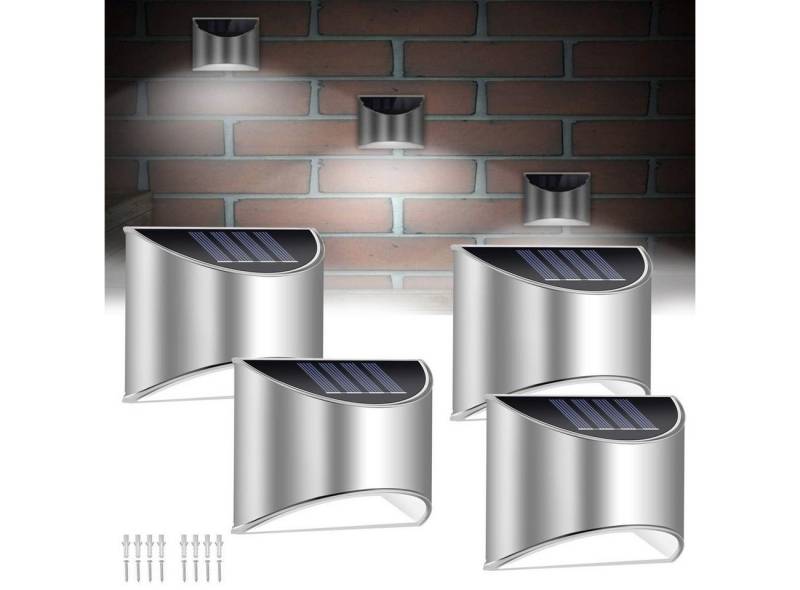 LETGOSPT LED Solarleuchte Solarlampen für Außen LED Solar Wandleuchten Edelstah Wandleuchte, LED fest integriert, Tageslichtweiß, Stainless Steel Sicherheitswandleuchte Solarleuchte von LETGOSPT