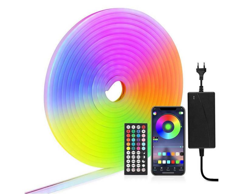LETGOSPT LED-Streifen 12V RGB LED Neon Strip 5m LED Lichtband mit Bluetooth App-Steuerung, Dimmbar Neon LED Streifen, IP67 Wasserdicht von LETGOSPT