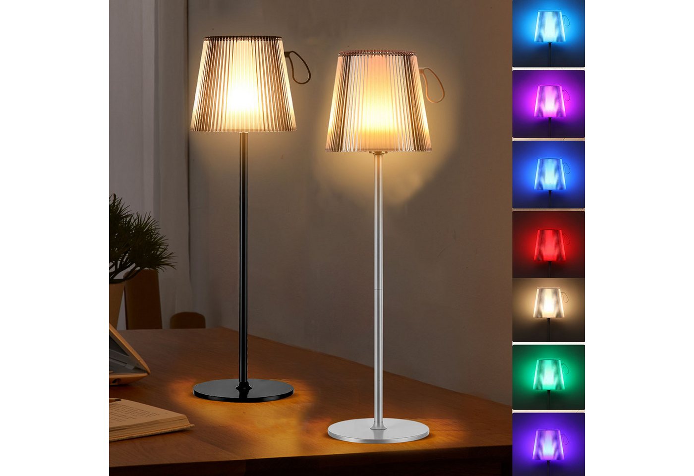 LETGOSPT LED Tischleuchte RGB Tischlampe Kabellos Nachttischlampe, LED Touch-Dimmbare 12 Farben, LED fest integriert, Warmweiß + RGB, IP44 Wasserdichte für Aussen, RGB Nachtlicht für Party Schlafzimmer von LETGOSPT