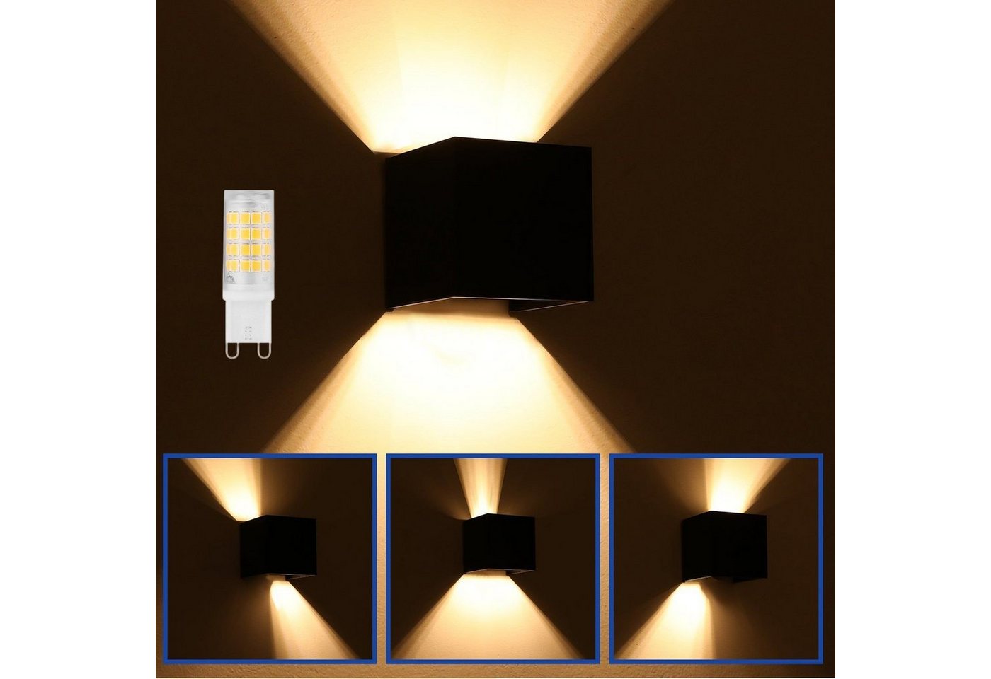 LETGOSPT LED Wandleuchte G9 mit Bewegungsmelder LED Lampe Auf & ab Aluminium Wandleuchte, LED fest integriert, warmweiß, verstellbarer Abstrahlwinkel mit Bewegungsmelder von LETGOSPT