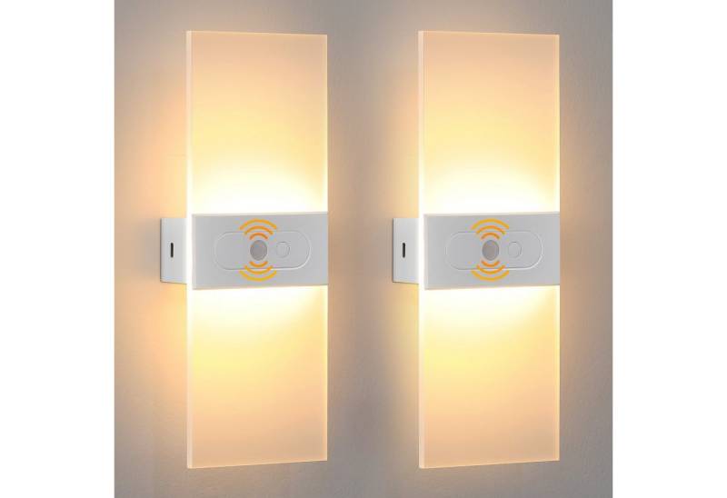 LETGOSPT LED Wandleuchte Wandleuchte Innen, LED Wandlampe Mit Bewegungsmelder, USB Aufladbare, LED fest integriert, Warmweiß, 2200mAh USB Wiederaufladbar, Acryl Wandbeleuchtung Up Down Leuchten von LETGOSPT