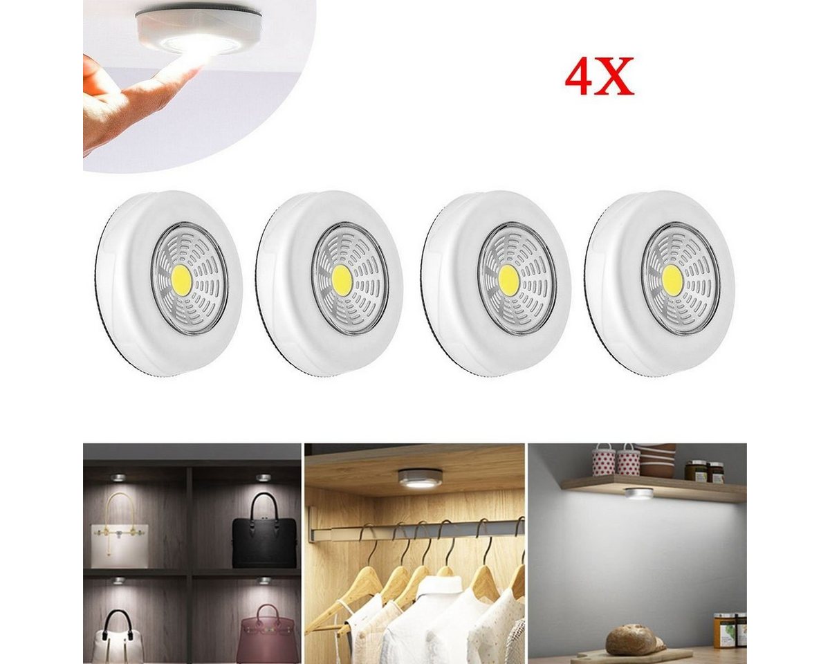 LETGOSPT Nachtlicht 2/4x LED Nachtlicht, Stick&Push COB LED Touch Lampe Unterbauleuchte, LED fest integriert, Tageslichtweiß, kabellose LED-Nachtlichter, tragbare Nachttischlampe zum Stillen von LETGOSPT