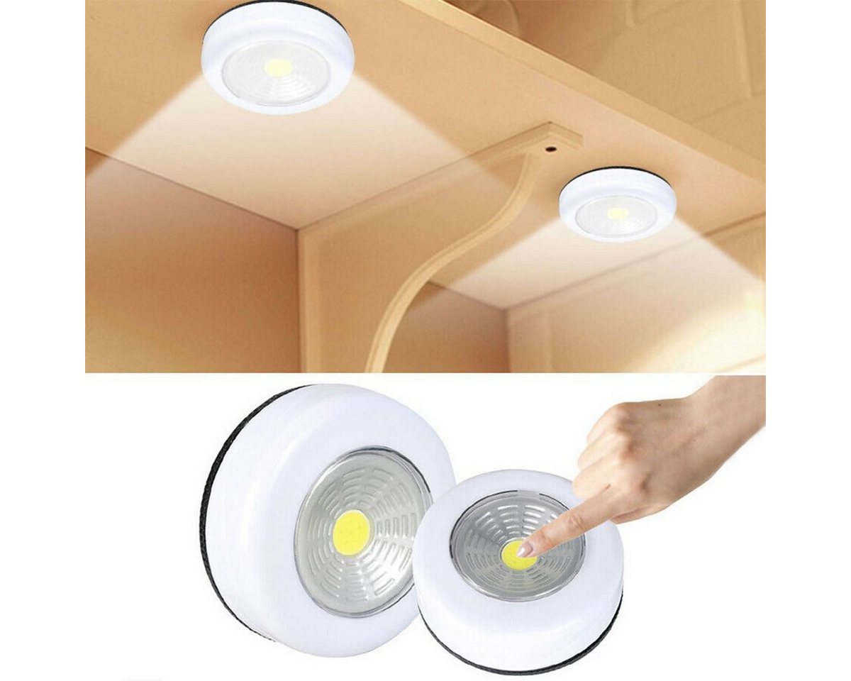 LETGOSPT Nachtlicht 2/4x LED Nachtlicht, Stick&Push COB LED Touch Lampe Unterbauleuchte, LED fest integriert, Tageslichtweiß, kabellose LED-Nachtlichter, tragbare Nachttischlampe zum Stillen von LETGOSPT