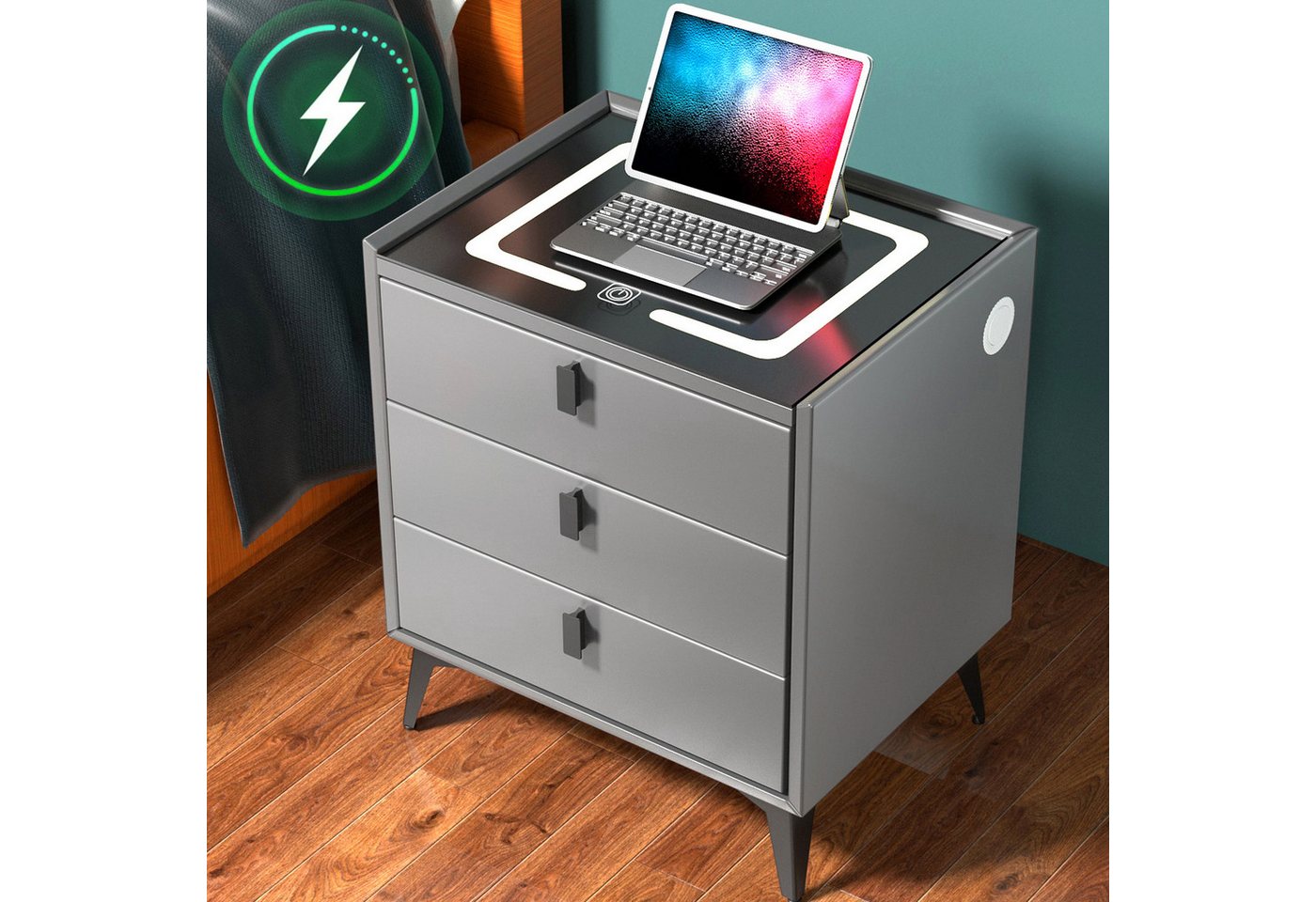 LETGOSPT Nachttisch Nachttisch mit LED,Wireless Charger & 3 Schubladen,Modern Nachtschrank (Einzelmöbel mit Licht, Ladefunktion und Stauraum für Schlafzimmer, 1x Nachttisch mit 3 Schubladen, LED-Beleuchtung und Glasplatte), LED-Licht in 3 Farben,kabelloses Laden,200 kg Tragkraft,Touchsteuerung LETGOSPT Nachttisch Nachttisch mit LED,Wireless Charger & 3 Schubladen,Modern Nachtschrank (Einzelmöbel mit Licht, Ladefunktion und Stauraum für Schlafzimmer, 1x Nachttisch mit 3 Schubladen, LED-Beleuchtung und Glasplatte), LED-Licht in 3 Farben,kabelloses Laden,200 kg Tragkraft,Touchsteuerung von LETGOSPT