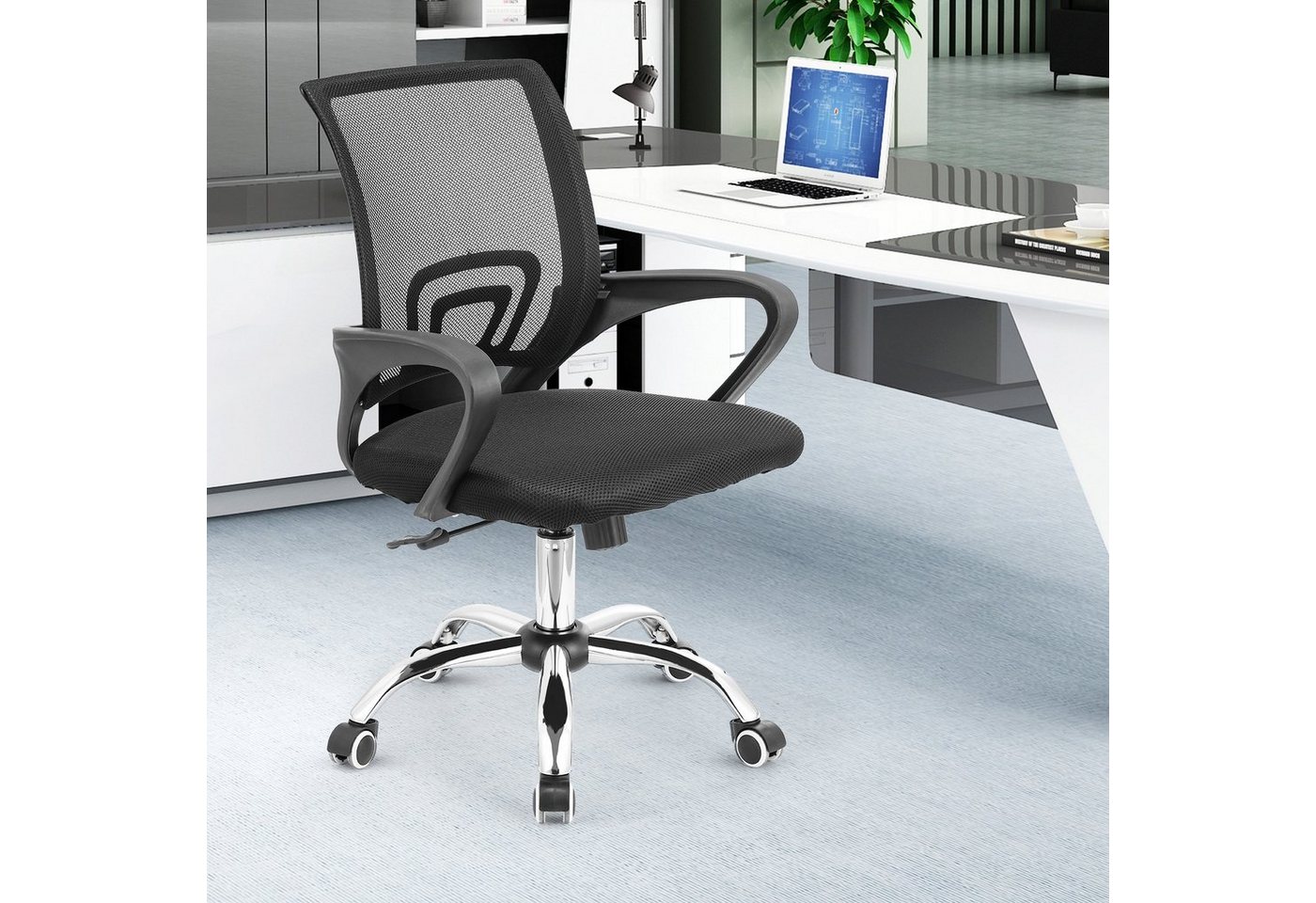 LETGOSPT Schreibtischstuhl Schreibtischstuhl Sitzfläche, Verchromten Fußkreuz, 5 Kunststoffrollen, Höhenverstellbar Ergonomischer Gepolsterte Chair, Wippfunktion 90°-135° von LETGOSPT
